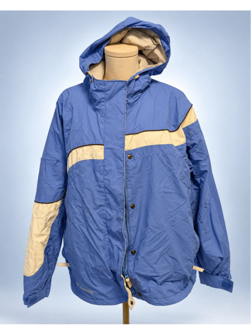 Columbia Women's Fleece Lined Hooded Ski Jacket Blue Cream Colorblock 2X